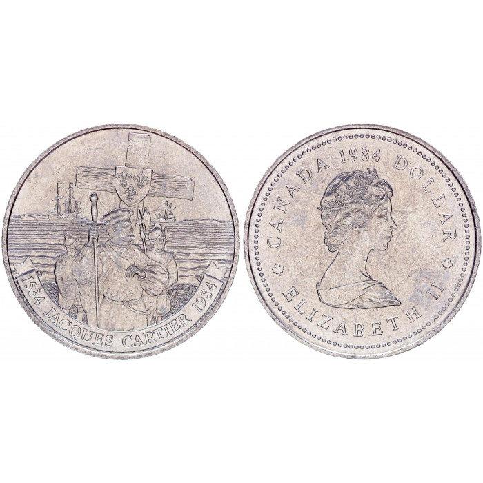 Канада 1 Доллар 1984 год UNC KM# 141 Гаспе. 450-летие первой экспедиции французского мореплавателя Жака Картье на территорию Северной Америки