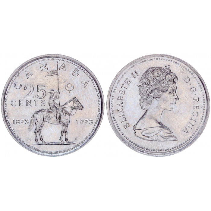 Канада 25 Центов 1973 год UNC KM# 81.1 100-летие Королевской канадской конной полиции Елизавета II