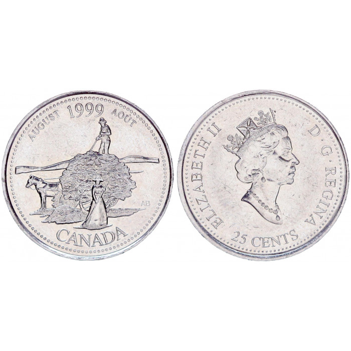 Канада 25 Центов 1999 год UNC KM# 349 Август Елизавета II