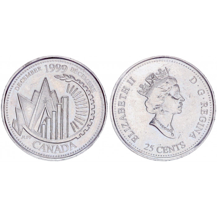 Канада 25 Центов 1999 год UNC KM# 353 Декабрь Елизавета II