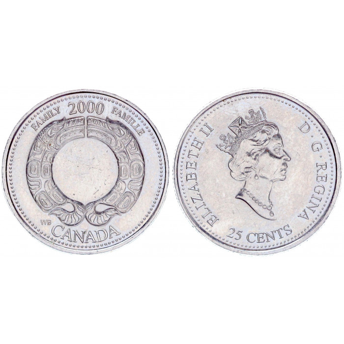 Канада 25 Центов 2000 год UNC KM# 375 Семья Елизавета II