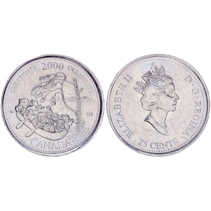 Канада 25 Центов 2000 год UNC KM# 379 Креативность Елизавета II