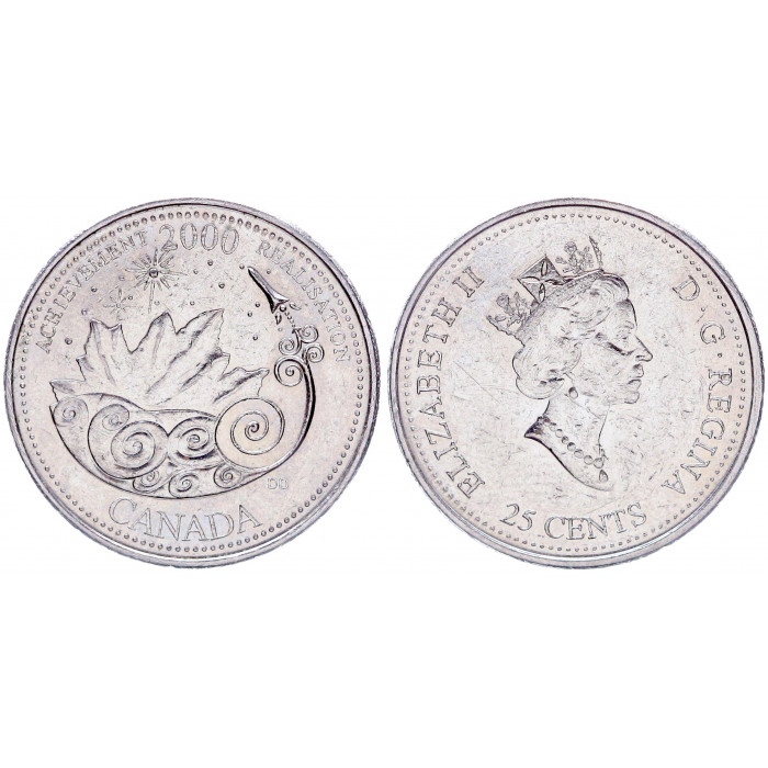 Канада 25 Центов 2000 год UNC KM# 381 Достижение Елизавета II