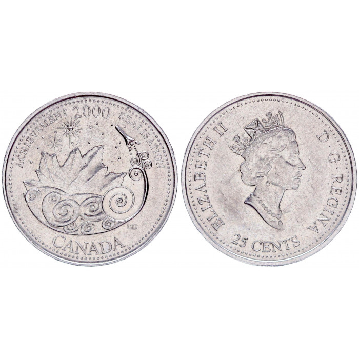 Канада 25 Центов 2000 год UNC KM# 381 Достижение Елизавета II