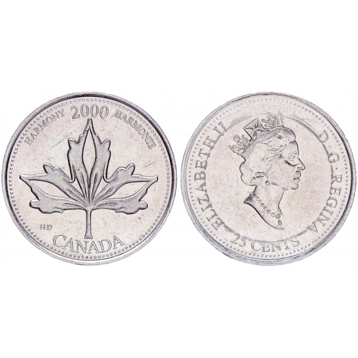 Канада 25 Центов 2000 год UNC KM# 377 Гармония Елизавета II