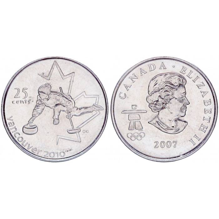 Канада 25 Центов 2007 год UNC KM# 682 Кёрлинг XXI Зимние Олимпийские игры Ванкувер 2010