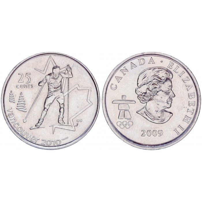 Канада 25 Центов 2009 год UNC KM# 840 Лыжные гонки XXI Зимние Олимпийские игры Ванкувер 2010