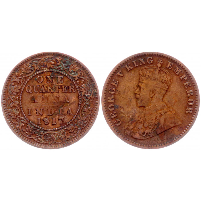Британская Индия 1/4 Анны 1917 год VF KM# 512 Император Георг V