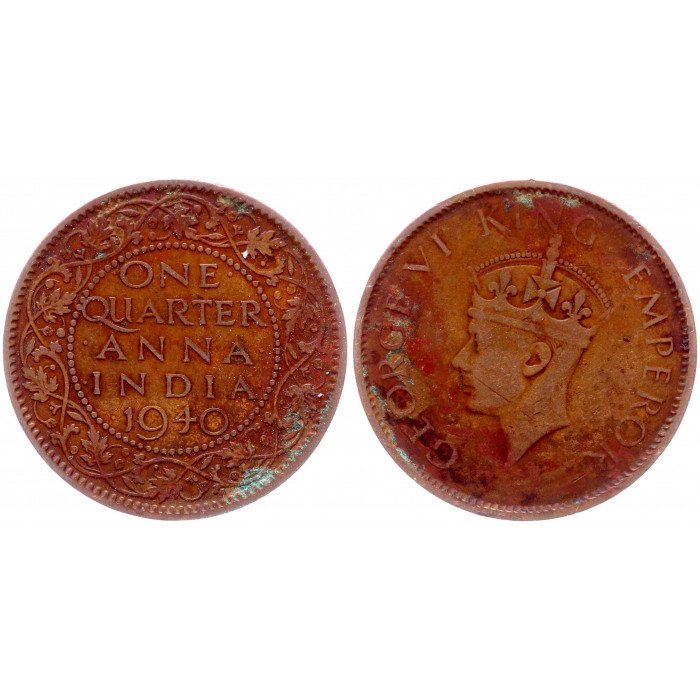Британская Индия 1/4 Анны 1940 год VF KM# 531 Император Георг VI