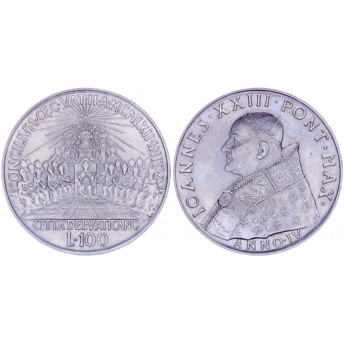 Ватикан 100 Лир 1962 год XF KM# 73 Второй Вселенский собор 261-ый Папа Римский Иоанн XXIII