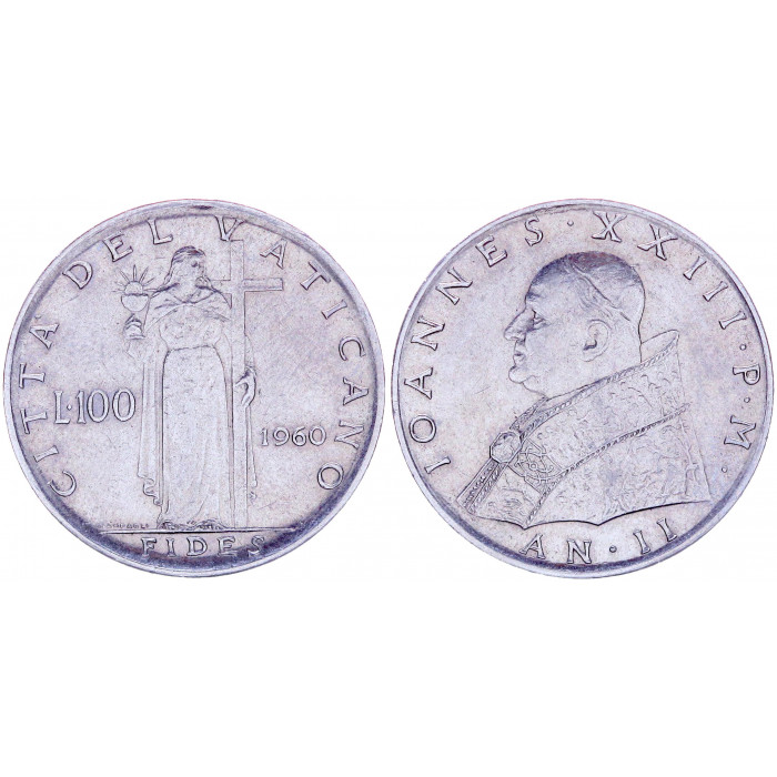Ватикан 100 Лир 1960 год XF KM# 64.2 261-ый Папа Римский Иоанн XXIII