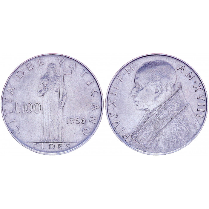Ватикан 100 Лир 1956 год XF KM# 55 260-ый Папа Пий XII