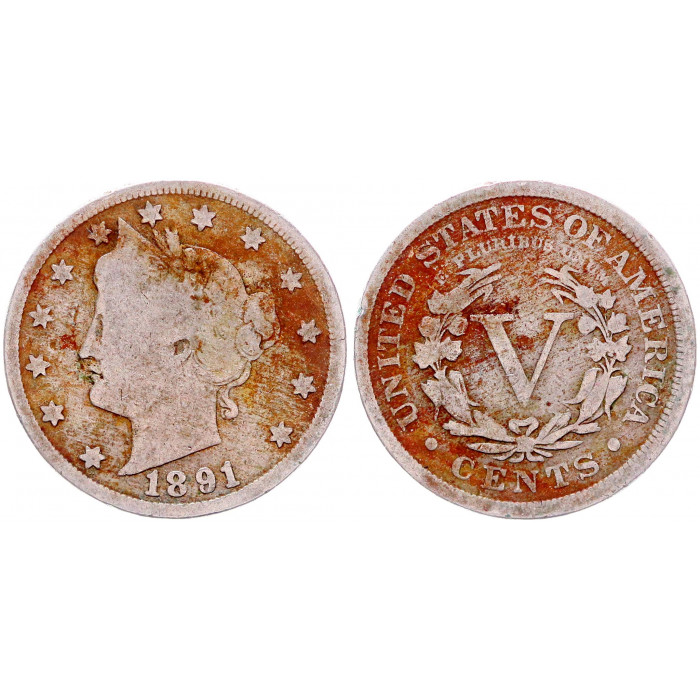 США 5 Центов 1891 год VF KM# 112 LIBERTY NIKEL