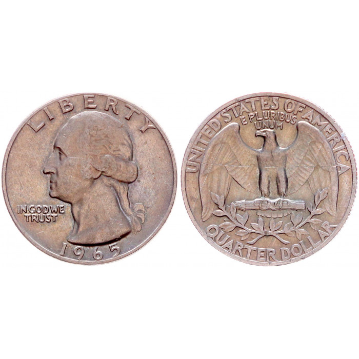 США 25 Центов 1965 год XF KM# 164a Вашингтон