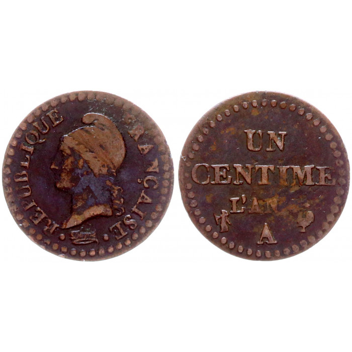 Франция 1 Сентим 1797 (1800) год VF KM# 646 Марианна Первая Республика