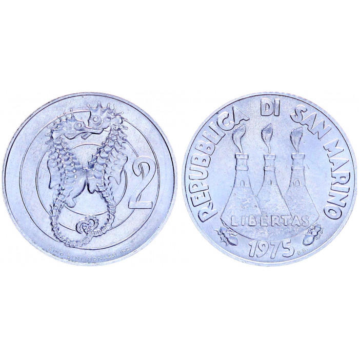 Сан-Марино 2 Лиры 1975 R год UNC KM# 41 Любовь у животных. Фауна