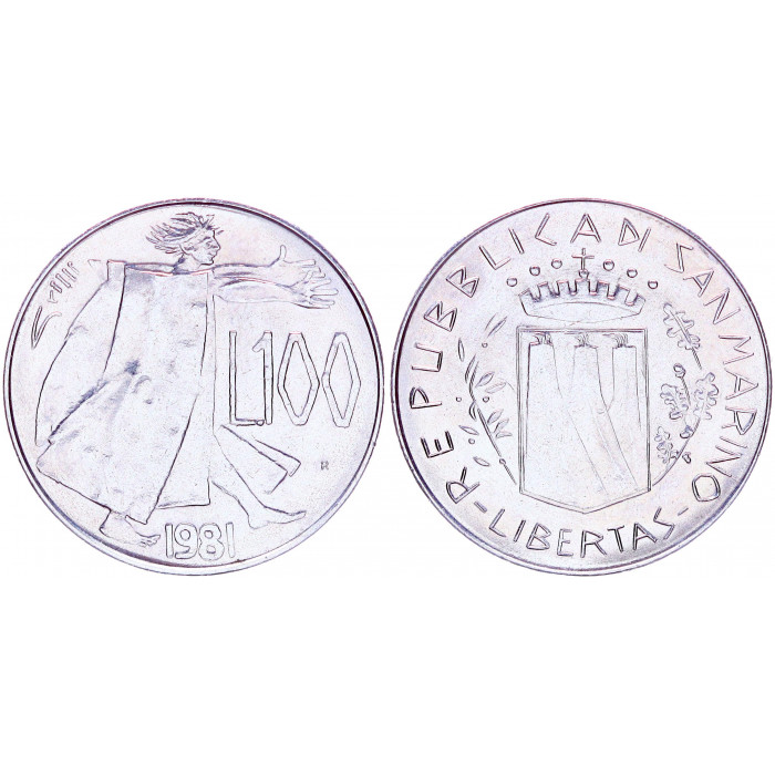 Сан-Марино 100 Лир 1981 R год UNC KM# 122 Мир