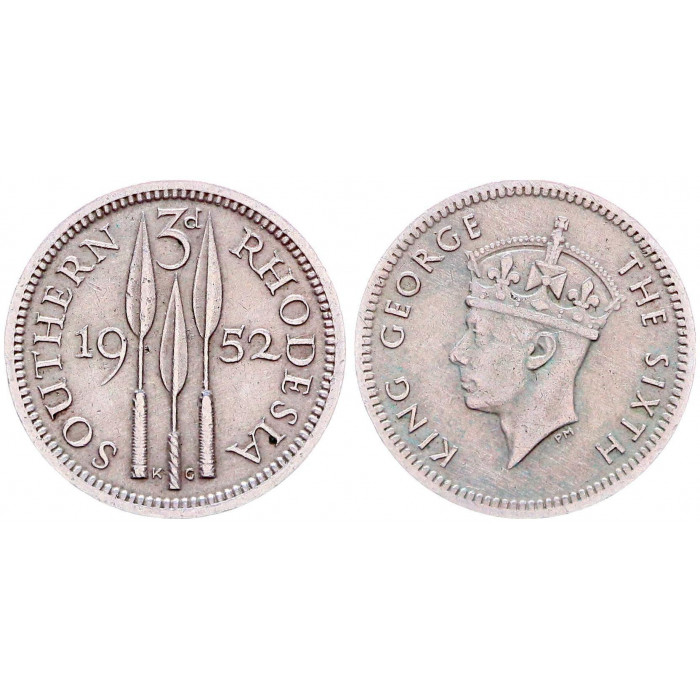 Южная Родезия 3 Пенса 1952 год XF KM# 20 Георг VI