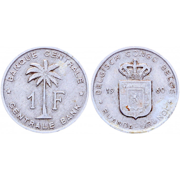 Бельгийское Конго 1 Франк 1960 год VF KM# 4 Пальма Руанда-Урунди
