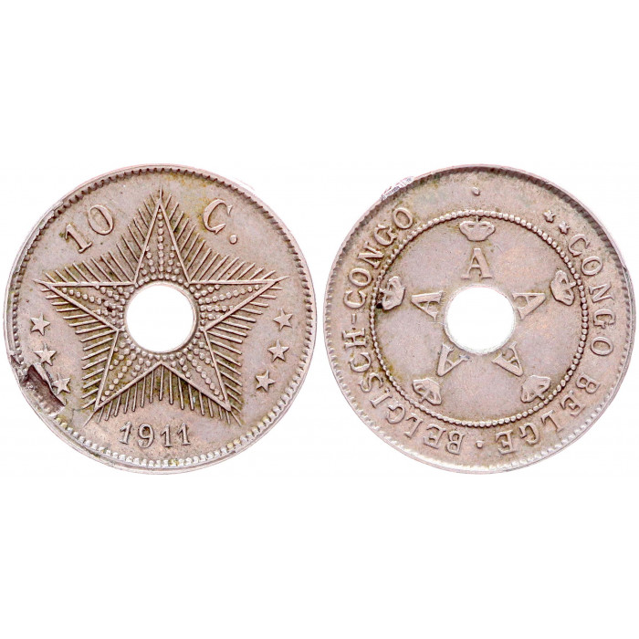 Бельгийское Конго 10 Сентим 1911 год KM# 18 Альберт I