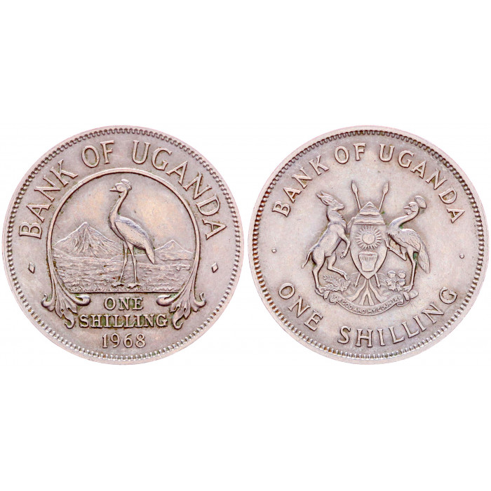 Уганда 1 Шиллинг 1968 год XF KM# 5 Восточный венценосный журавль