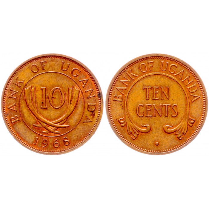 Уганда 10 Центов 1968 год UNC KM# 2