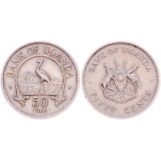 Уганда 50 Центов 1966 год XF KM# 4 Восточный венценосный журавль