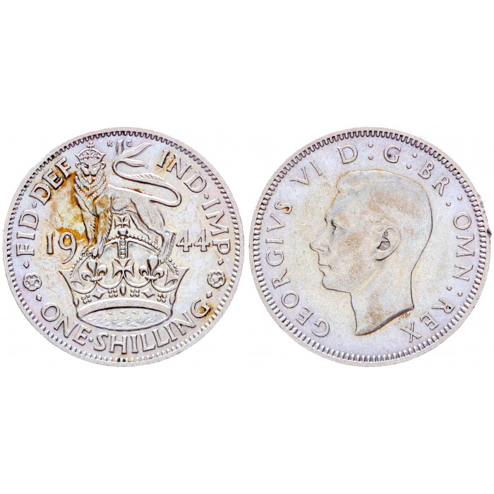 Великобритания 1 Шиллинг 1944 год Серебро XF KM# 853 Герб Англии Георг VI