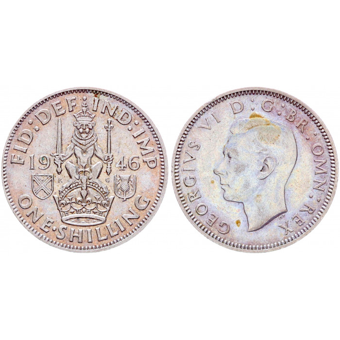 Великобритания 1 Шиллинг 1946 год Серебро XF КМ# 854 Герб Шотландии Георг VI