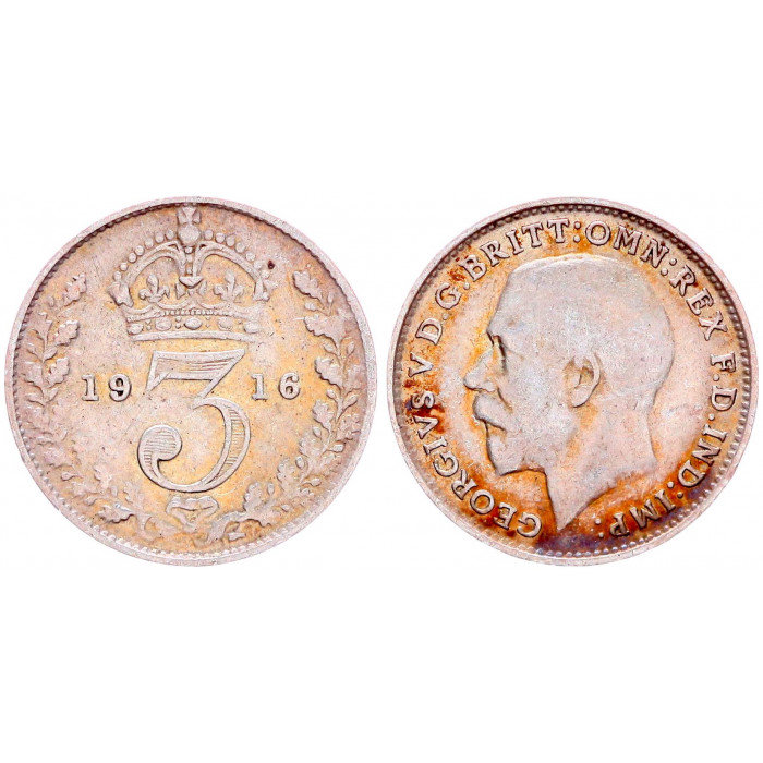 Великобритания 3 Пенса 1916 год Серебро XF KM# 813 Георг V