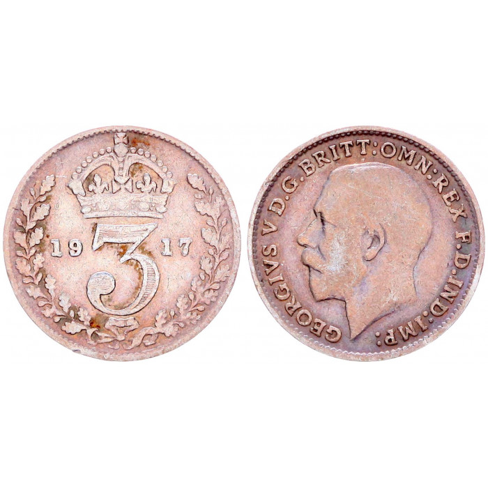 Великобритания 3 Пенса 1917 год Серебро XF KM# 813 Георг V