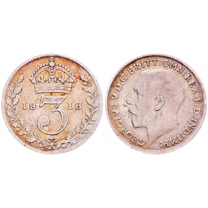 Великобритания 3 Пенса 1918 год Серебро XF KM# 813 Георг V