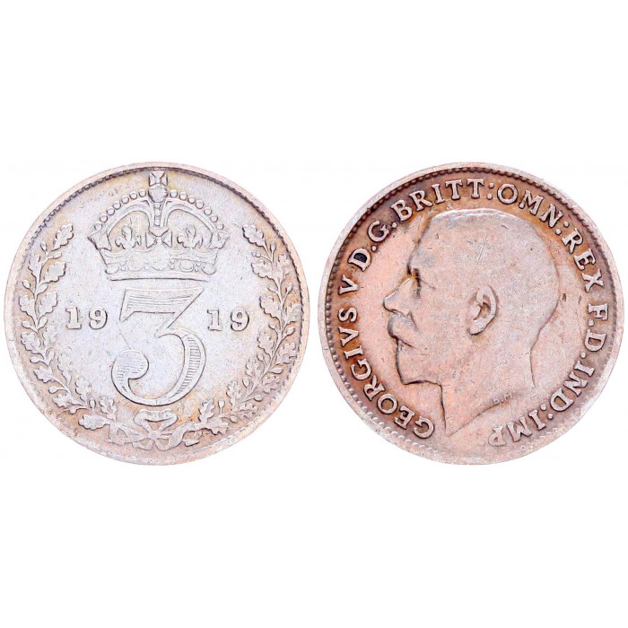Великобритания 3 Пенса 1919 год Серебро XF KM# 813 Георг V