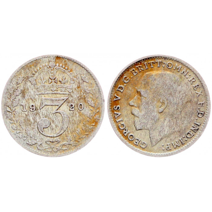 Великобритания 3 Пенса 1920 год Серебро XF KM# 813 Георг V