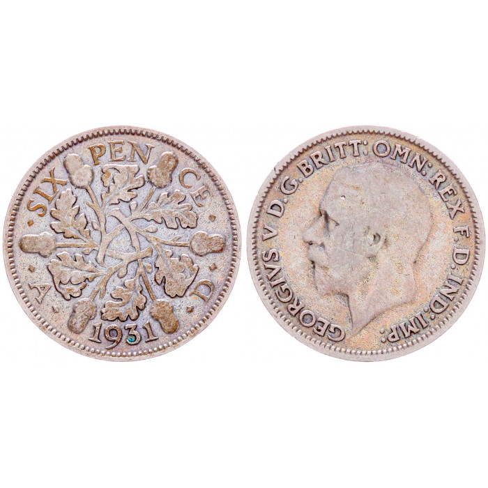 Великобритания 6 Пенсов 1931 год Серебро XF KM# 832 Георг V