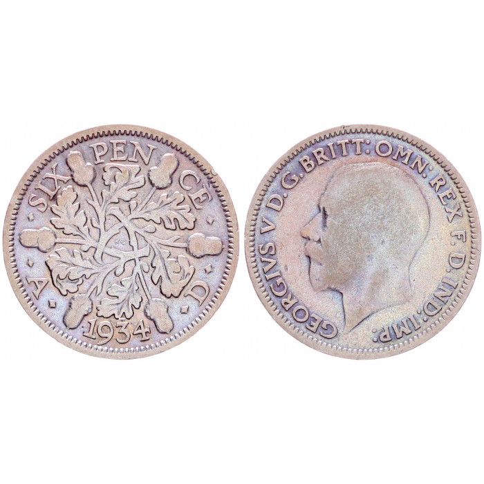 Великобритания 6 Пенсов 1934 год Серебро XF KM# 832 Георг V