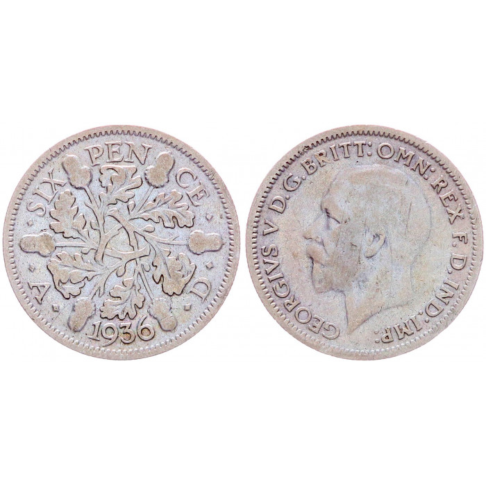 Великобритания 6 Пенсов 1936 год Серебро XF KM# 832 Георг V