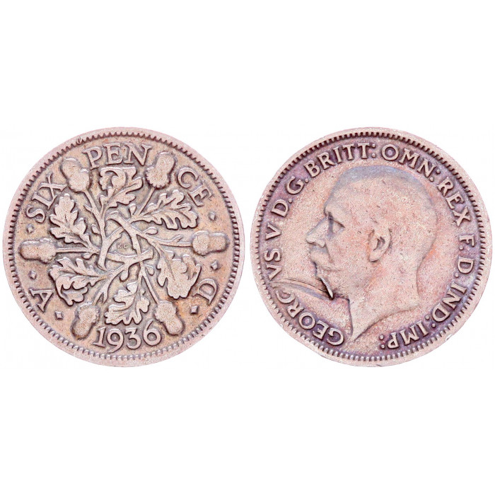 Великобритания 6 Пенсов 1936 год Серебро XF KM# 832 Георг V