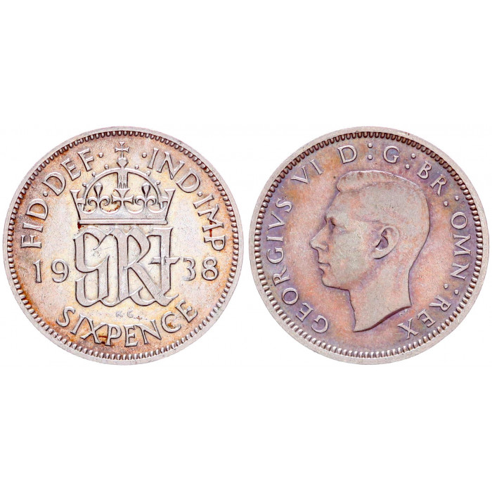 Великобритания 6 Пенсов 1938 год Серебро XF KM# 852 Георг VI