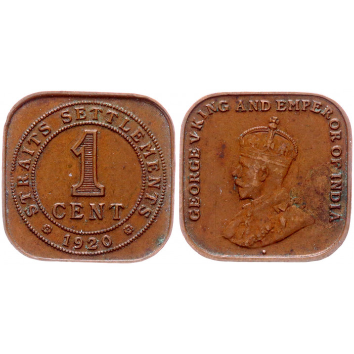Стрейтс-Сетлментс 1 Цент 1920 год XF KM# 32 Георг V Колония Великобритании