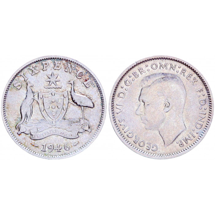 Австралия 6 Пенсов 1946 год Серебро XF KM# 38a Георг VI