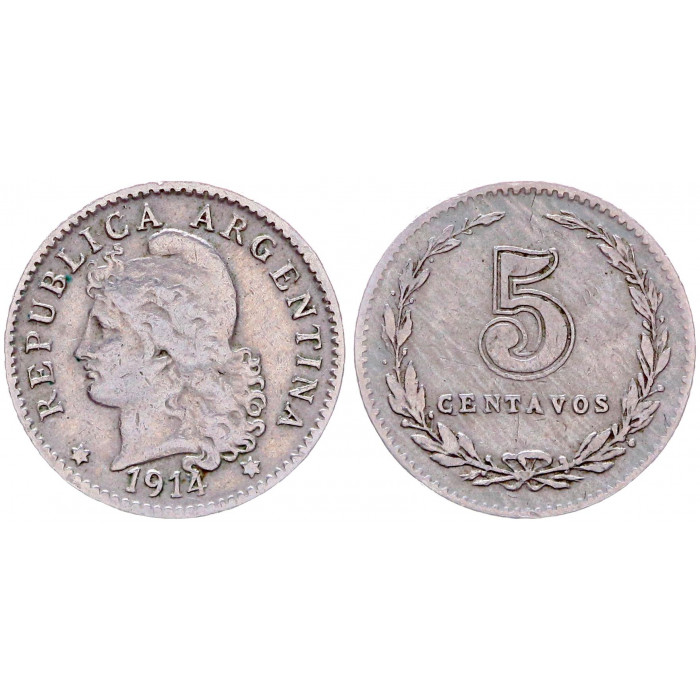 Аргентина 5 Сентаво 1914 год XF KM# 34 Свобода