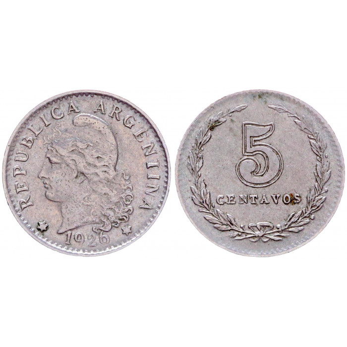 Аргентина 5 Сентаво 1925 год XF KM# 34 Свобода
