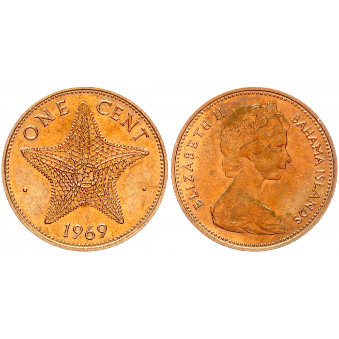 Багамские Острова 1 Цент 1969 год UNC KM# 2 Фауна Морская звезда