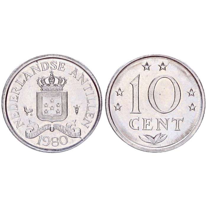 Нидерландские Антильские Острова 10 Центов 1980 год UNC KM# 10 Королева Беатрикс