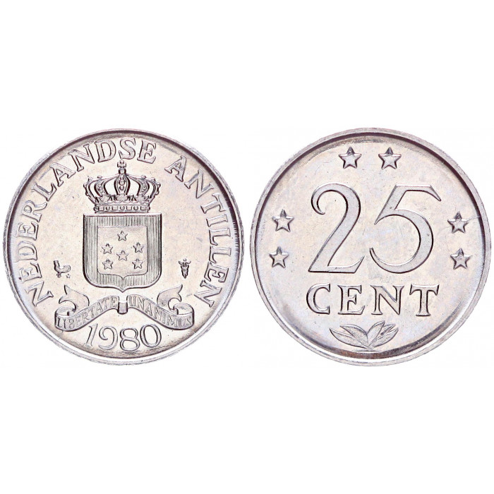 Нидерландские Антильские Острова 25 Центов 1980 год UNC KM# 11 Королева Беатрикс