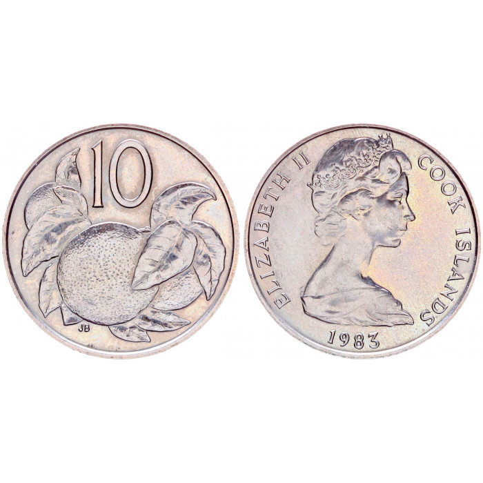 Острова Кука 10 Центов 1983 год UNC KM# 4 Апельсин Елизавета II