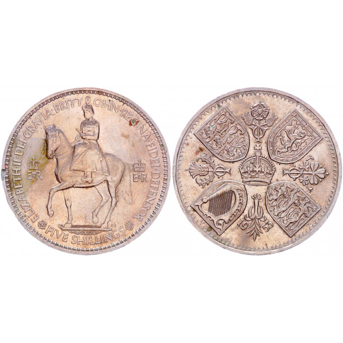 Великобритания 5 Шиллингов 1953 год UNC KM# 894 Коронация Королевы Елизаветы II В фирменной капсуле