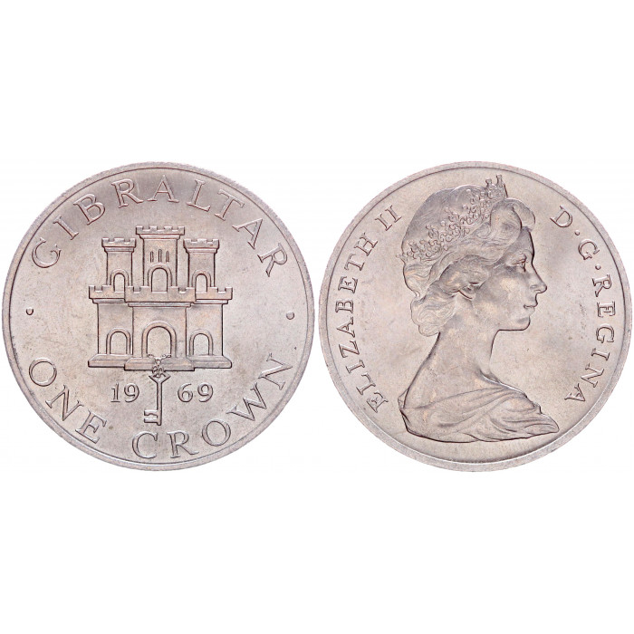 Гибралтар 1 Крона 1969 год UNC KM# 4 Елизавета II В фирменной капсуле