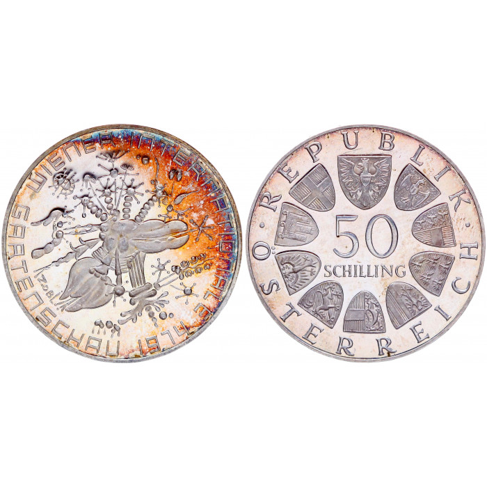 Австрия 50 шиллингов 1974 год KM#2919 Венская выставка цветов Серебро Proof